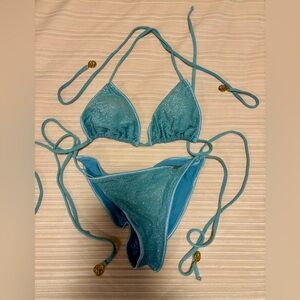 Luli Fama Statdust Celestial Blue Bikini, Top Small, Bottom Medium